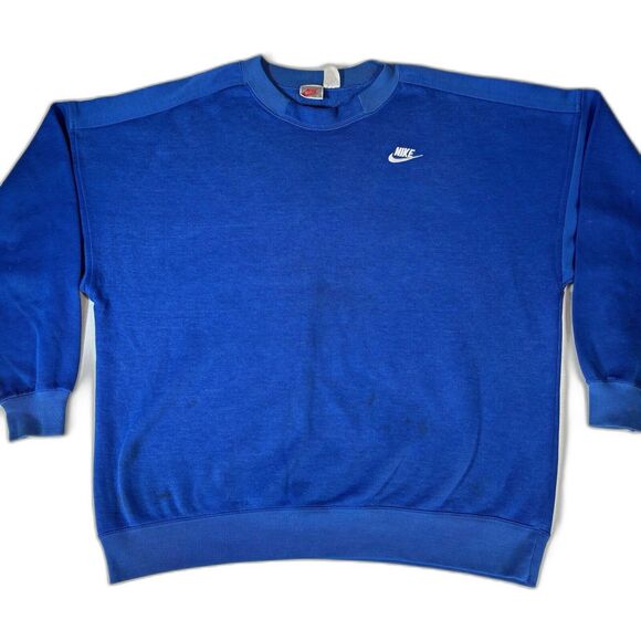 Vintage Nike 80s Embroidered Swoosh Crewneck Sweatshirt Size Xl Blue Trashed - Picture 1 of 12